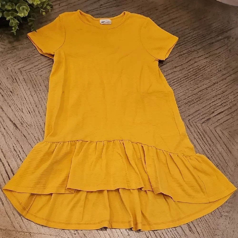 Yellow Ruffle Hem Kids Dress Size 7 Cotton On